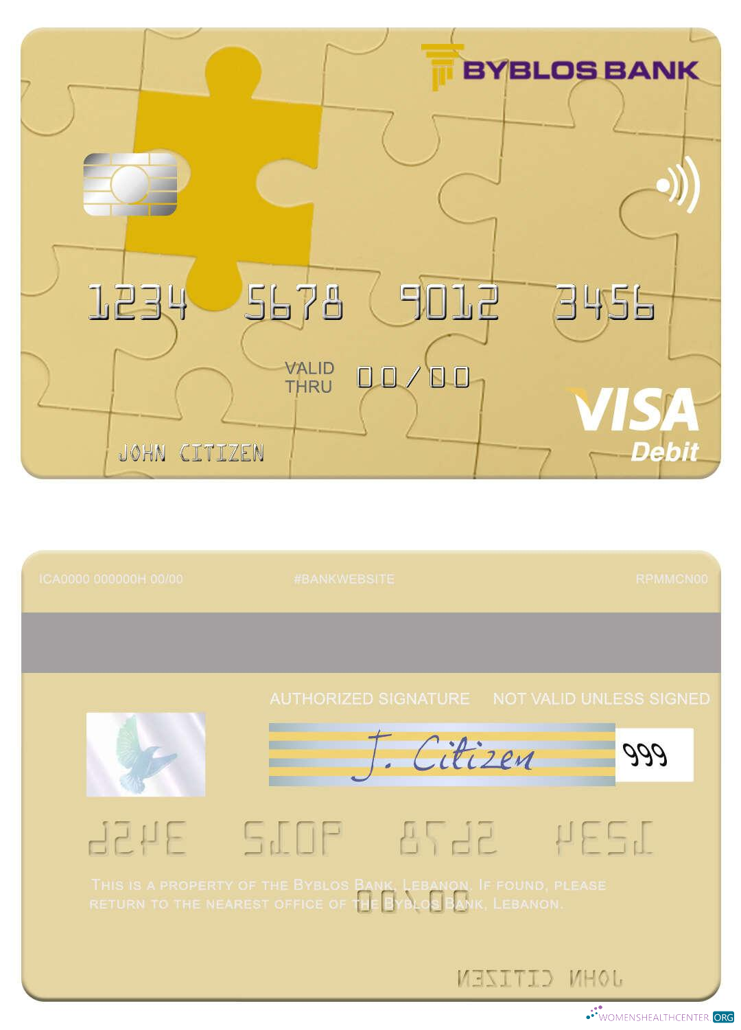 Download Lebanon Byblos Bank visa debit card Photoshop template
